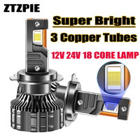 ZTZPIE 3 Copper Tubes 6000k White 9005/HB3 9006/HB4 H1 H7 H4 H11 EMC Canbus Project Led Car Headlight  CSP 7055 Car Lamp 12V 24V