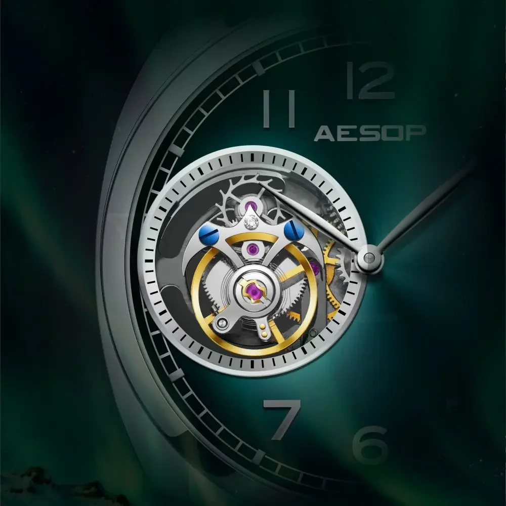 AESOP Real Tourbillon Watch For Men Mechanical Watches Limited Edition Luxury Manual Winding Movement Leather Wristwatches 2023