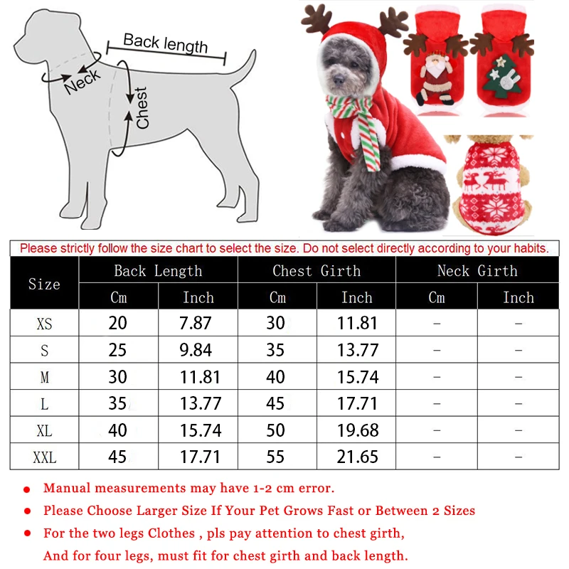 Christmas Pet Dog Clothes Winter Warm Dog Clothes for Small Dogs Puppy Cat Shirt Soft Fleece Chihuahua Yorkie Pug Pet Costumes