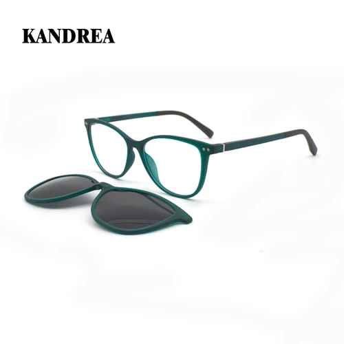 KANDREA Vintage 2 en 1 Clips en gafas de sol mujeres gafas polarizadas magnéticas montura óptica estilos de diseño de marca gafas C8010