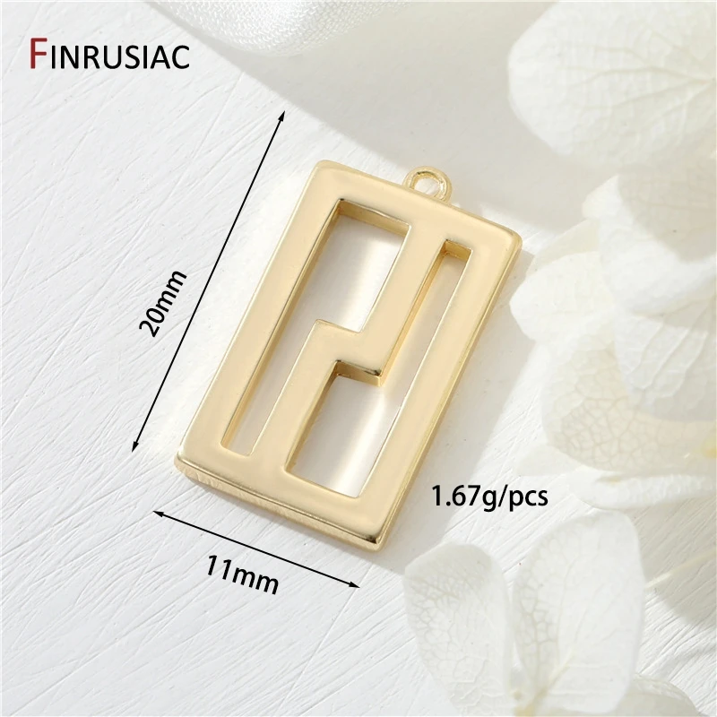 Suministros para hacer collares y colgantes DIY, abalorio rectangular hueco de latón chapado en oro de 14K para accesorios de fabricación de joyas