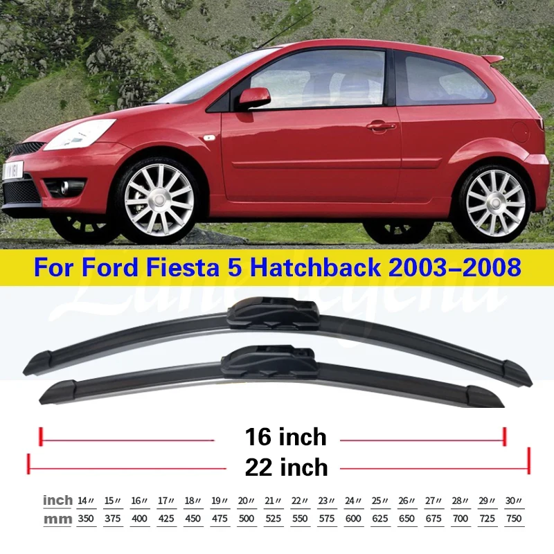 For Ford Fiesta 5 MK5 Hatchback 2003-2008 Front Rear Wiper Blades Brushes Cutter Accessories J Hook 2003 2004 2005 2006 2007