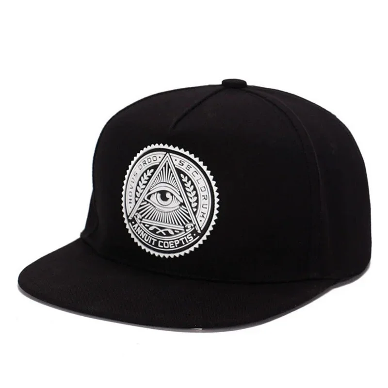 All Seeing Eye Pyramid Graphic Print Snapback Cap, Flat Brim Street Hip Hop Adjustable Hat