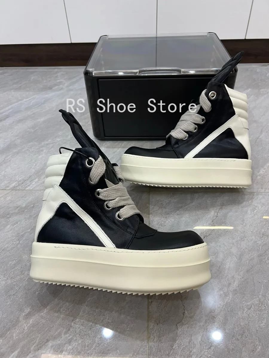 

Ro Designer Boots Men Sneaker Women Black Leather Ankle Boot Jumbo Laces Platform 6cm Thick Sole High Top Casual Shoe