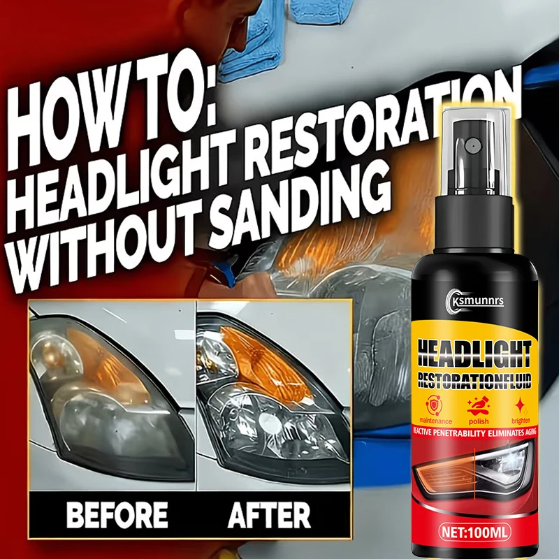 Professional Car Headlight Restoration Spray, Easy-to-Use Oxidation Yellowing and Haze Remover for Clear Lens Repair