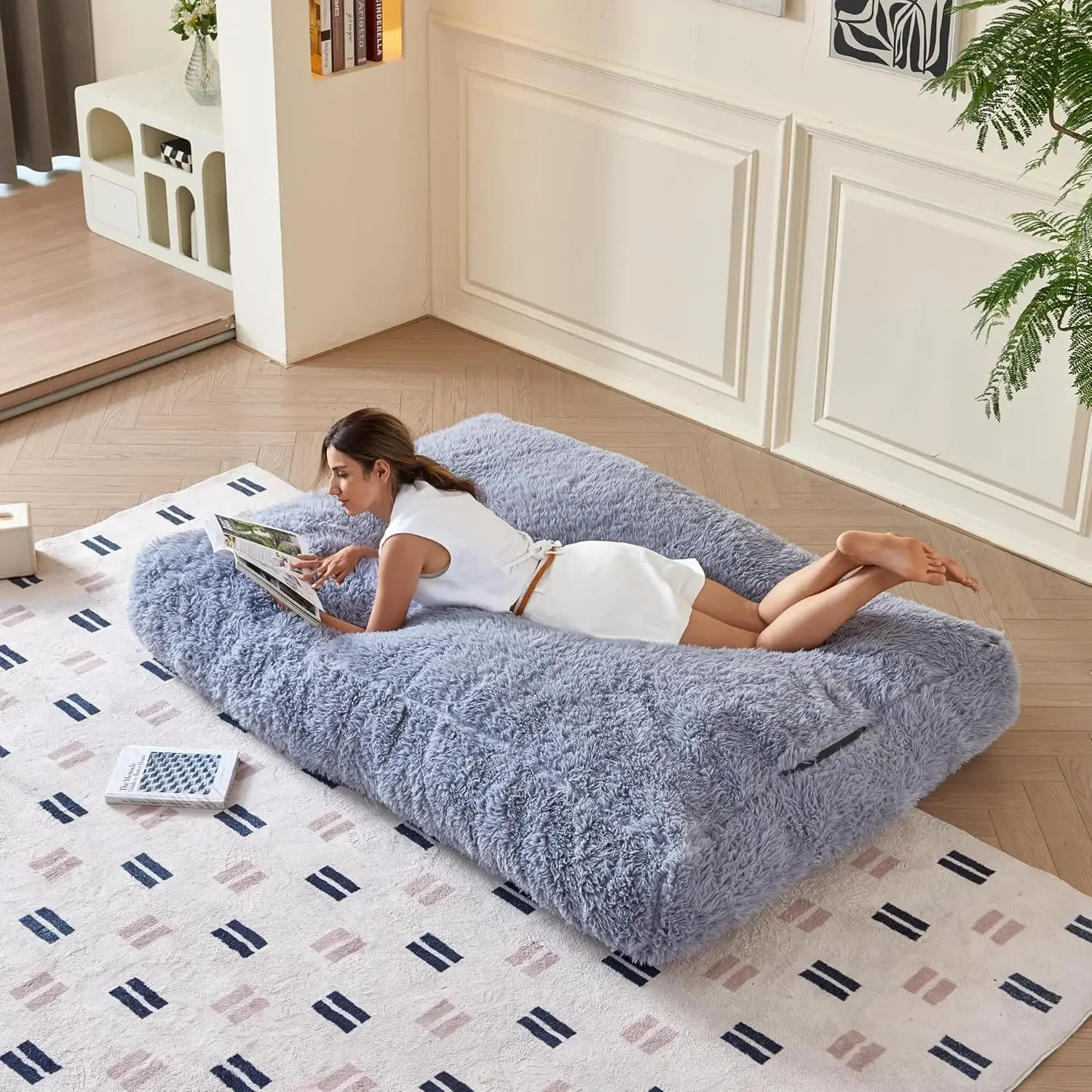 Bean Bag Chair Bed Bean Bag Sofa Chair Couch, Convertible Beanbag Folds from Lazy Chair to Floor Mattress Bed High-Density