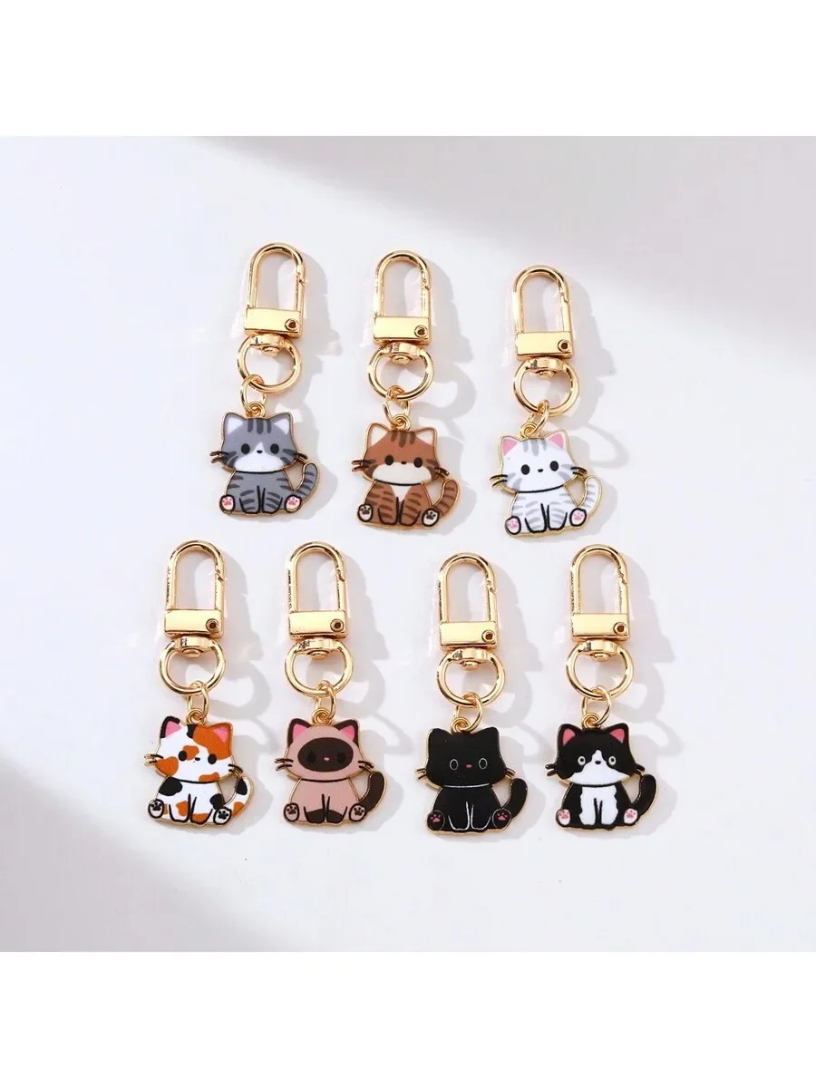 7 Piece Cartoon Cat Keychain Set for Cat Lovers