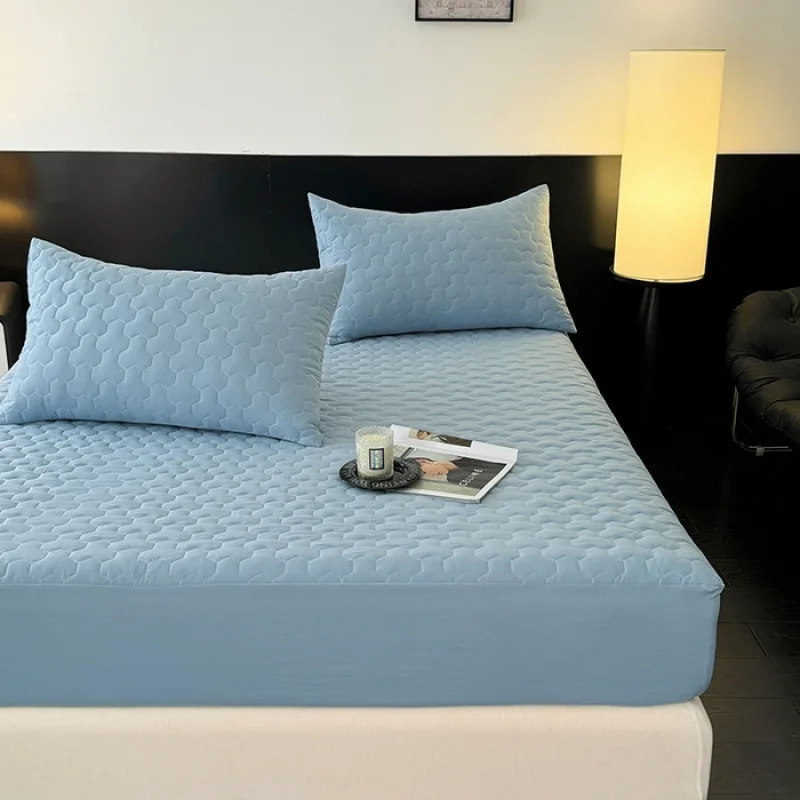 

2025 new Class A polished padded fitted sheet, solid color simple and comfortable 360 ° all-inclusive single-piece fitted sheet