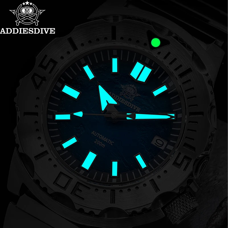 ADDIESDIVE New Monster Automatic Watch Men NH35 Men\'s Watch Mechanical Sapphire Glass BGW9 Luminous Steel 200m Diving Wristwatch