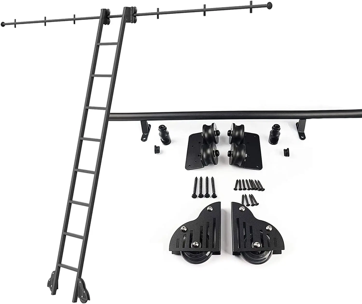 Sliding Barn Door Kit 3.3Ft-20Ft Rolling Ladder Hardware Track Set (No Ladder), Round Tube Mobile Ladder Track For