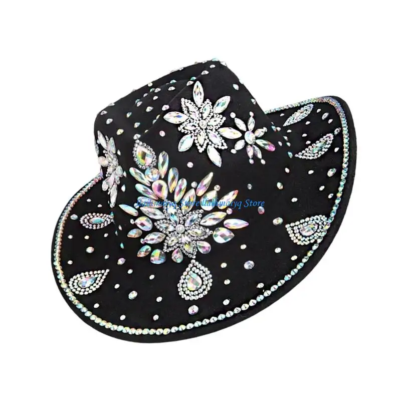 

573B Luxury Rhinestones Decorated Felts Cowboy Hats Designed for European American Markets in Parties Event and Daily Use
