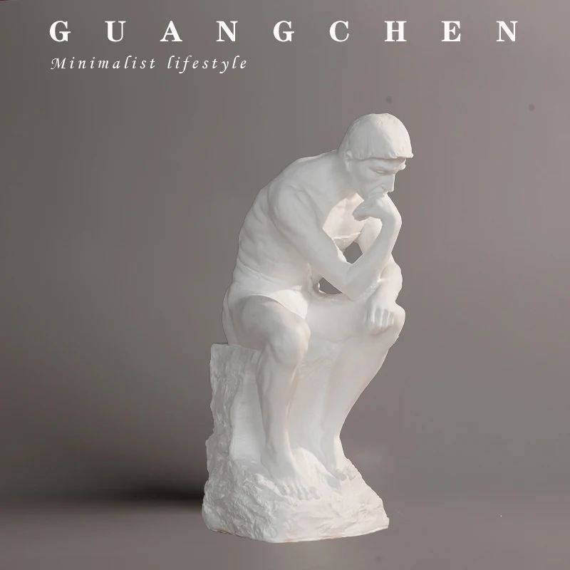 Vintage White Plaster Thinker Sculpture Figure Craft Ornament Minimalist Male Portrait Statue Living Room Bookshelf Decoration