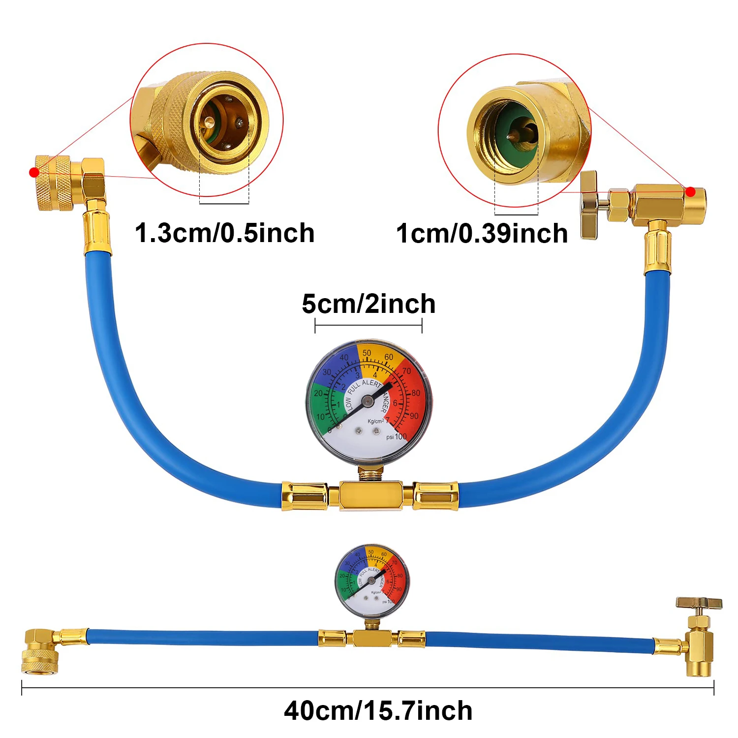 1pc Car R134A AC Refrigerant Charge Hose Kit with1/2’’ Self-Sealing Valve Can, and Recharge Hose with Pressure Gauge