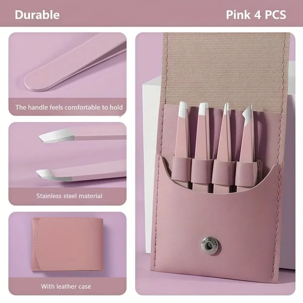 4 قطعة/المجموعة الفولاذ المقاوم للصدأ الحاجب الملقط مجموعة طرف مدبب مع حقيبة التخزين اللحية الملقط المائل الفم ملاقط رمش