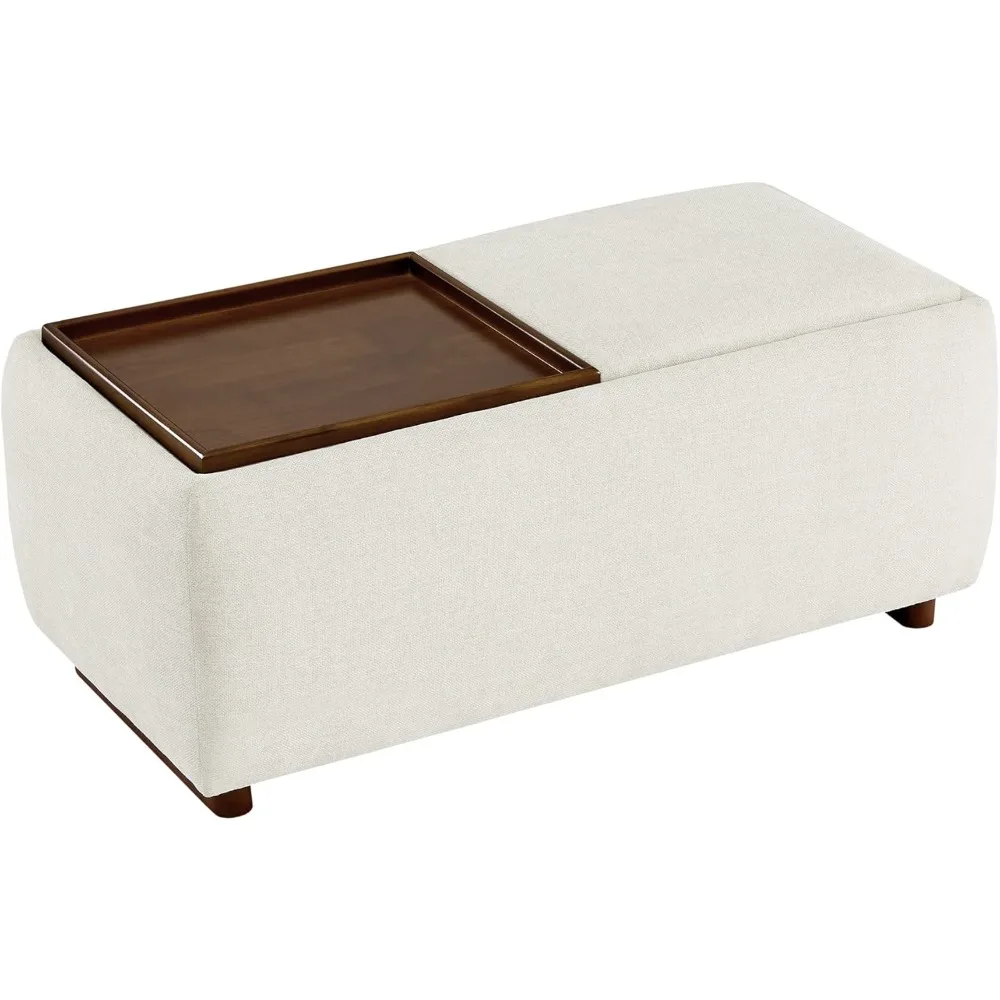 

Storage Ottoman with Tray Lids, FSC Certified Small Rectangular Bench for Living Room, Bedroom, Fabric in Linen