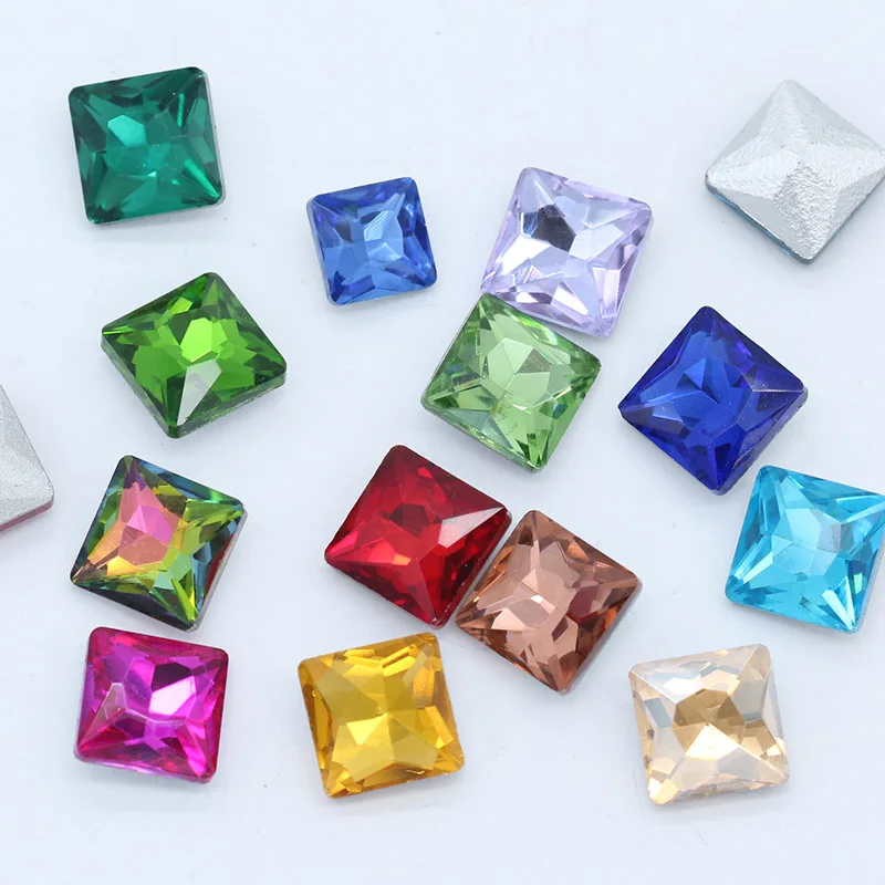 30p 10mm square color faceted glass fancy stone pointed foiled back crystal rhinestone jewelry Decoration shoes Garment Material