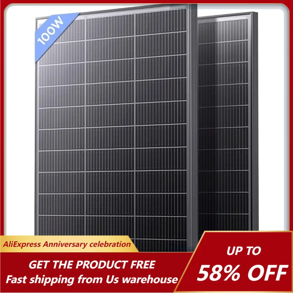 200 Watt Solar Panel 12V, 2Pcs N-Type 16BB 100W Solar Panel, 25% High Efficiency Monocrystalline PV Modules,Ideal for RV