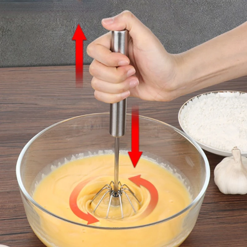 LiTuiLi Semi-automatic Egg Beater Stainless Steel Whisk Manual Press Type Rotary Self Turning Egg Stirrer Kitchen Accessories