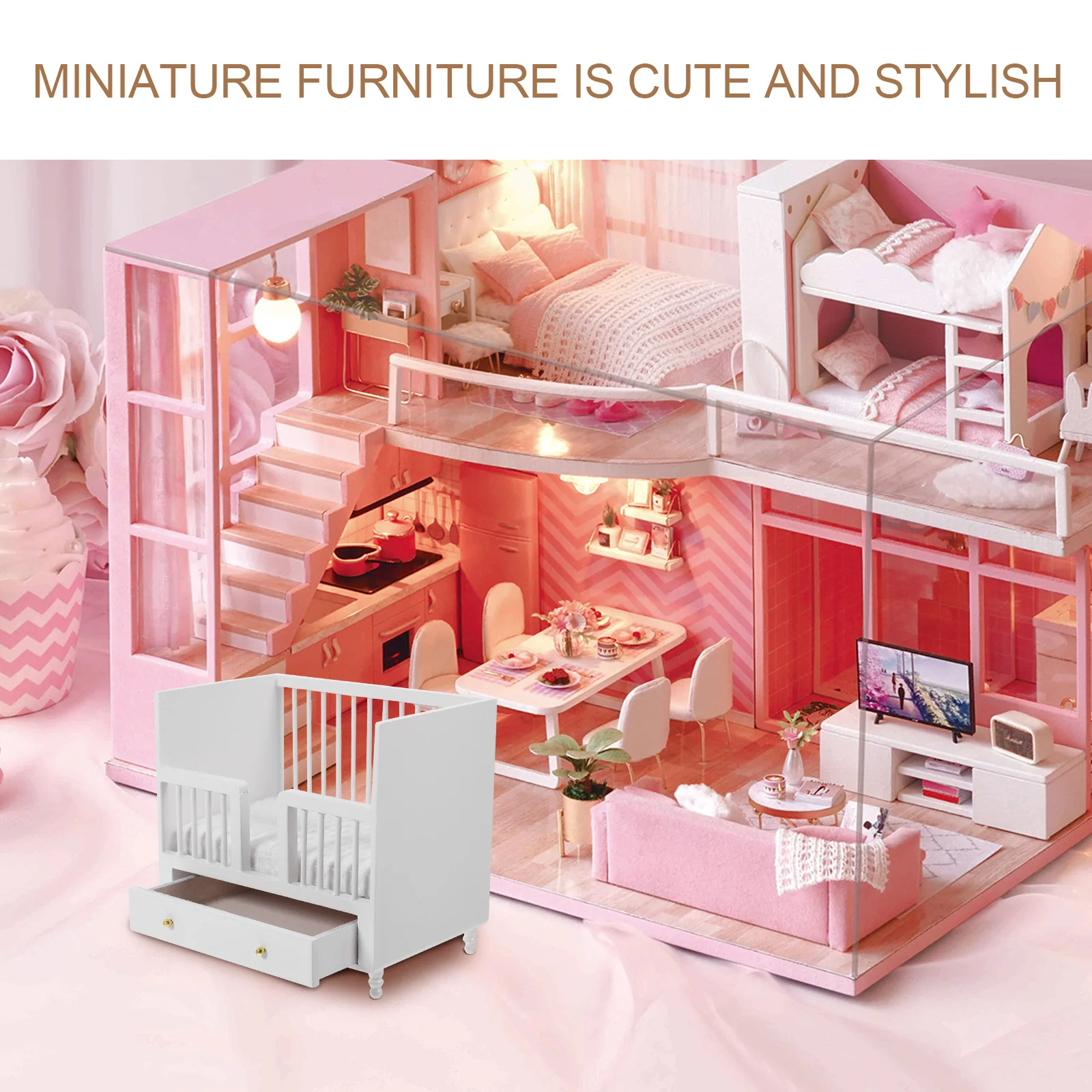 Modello di culla piccola per casa delle bambole Mini letto per casa Mini letto in miniatura Accessori per mini casa per mini casa mini mobili per casa delle bambole