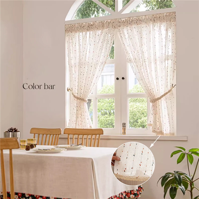 1Piece Korean Romantic Rainbow Hairball Embroidered Striped Small Sheer Curtain For Kitchen Living Room Bedroom Cabinet Door