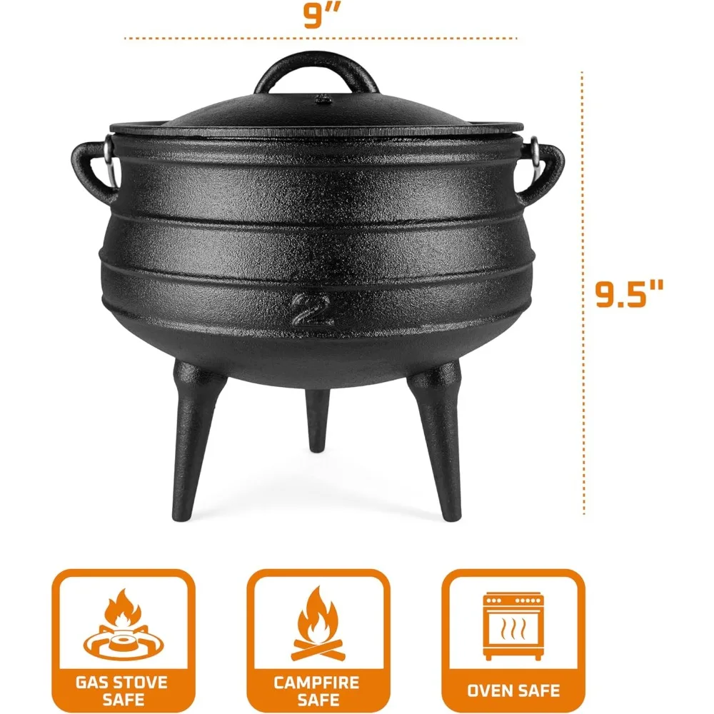 وعاء بوتجي أفريقي سعة 6 لتر من الحديد الزهر مع غطاء فرن هولندي للتخييم في الهواء الطلق ومطهر الطبخ الناري