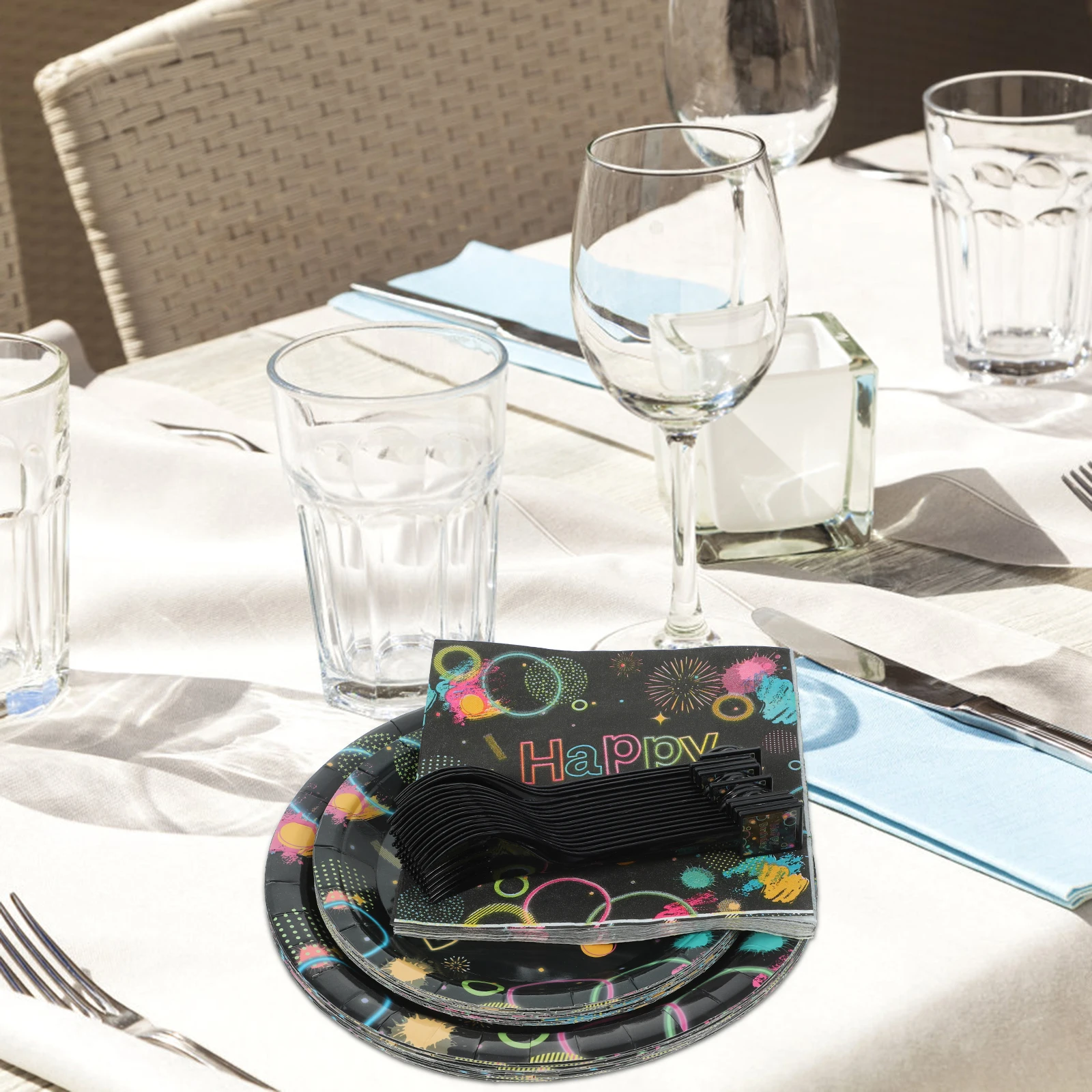 

Birthday Party Tableware Set Neon Themed Paper Plates Glow in Dark Decorative Disposable for Kids Adults Banquet Wedding