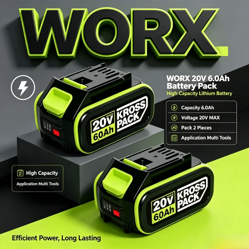 Original WORX 20V 5.0Ah 6.0Ah Lithium Battery,built in LED Power Indicator,Fit WA3551 WA3553,for WORX 20V Cordless Power Tools