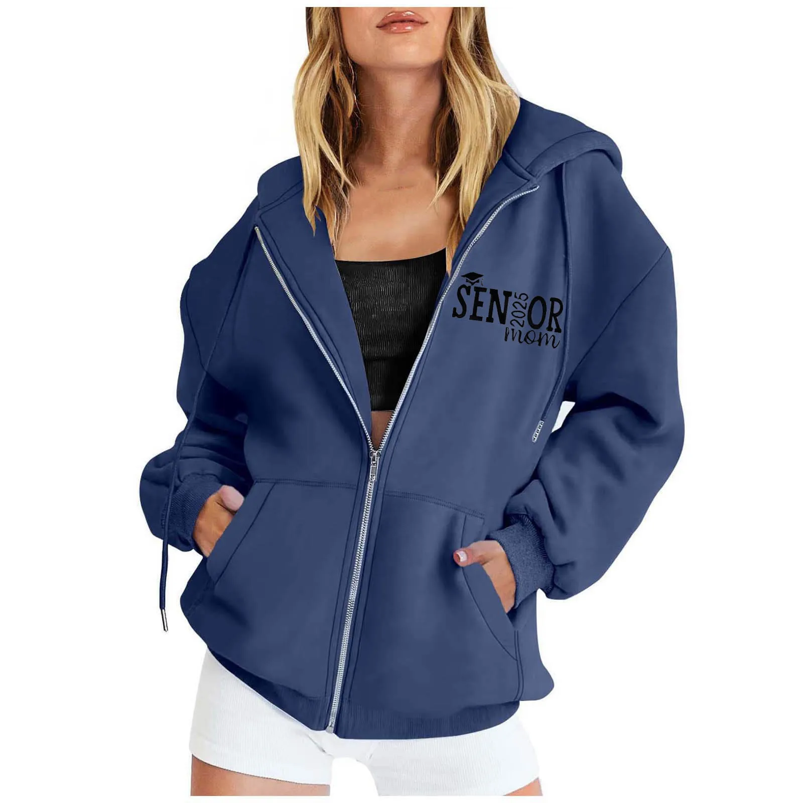 Ladies Hoodie Jacket Coat Senior Mom 2025 Shirt 2025 Graduating Class Sweatshirt Alphabet Print Long Sleeved Hooded Sportswear