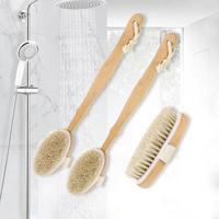 55KF Natural Bristles Back Scrubber Shower Brush With Detachable Long Wooden Handle D
