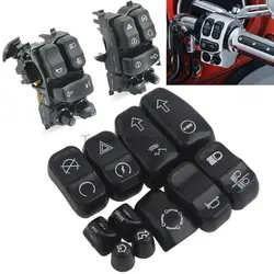 11PCS Motorcycle Silver Black Hand Control Switch Button Caps Cover Kit Fit For Road King FLHR/I Street Glide FLHX/I 2014-2022