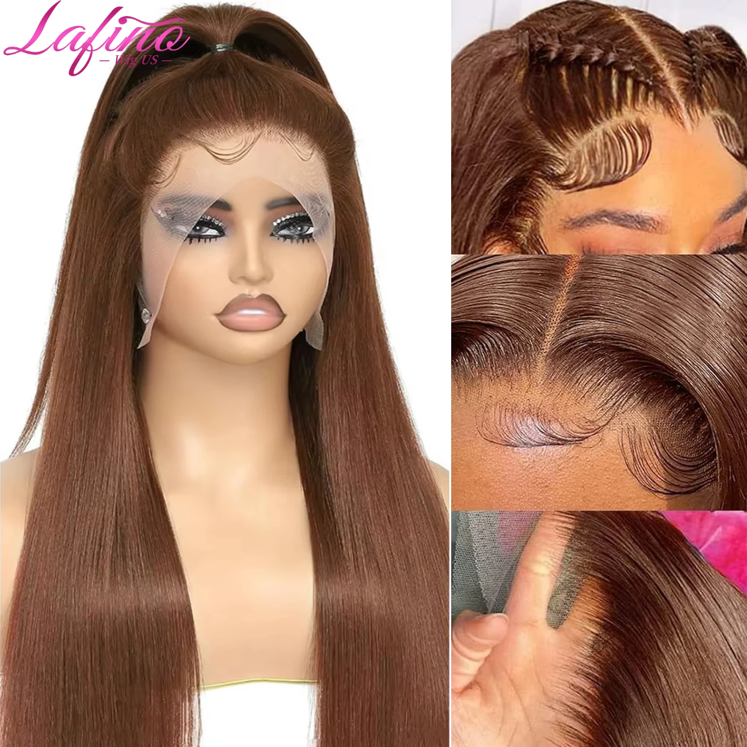 #4 Chocolate Brown Straight Human Hair Wig 13x6 Hd Lace Human Hair Wig 13x4 Lace Front Wig 200% Density Brazilian Hair For Women image 6