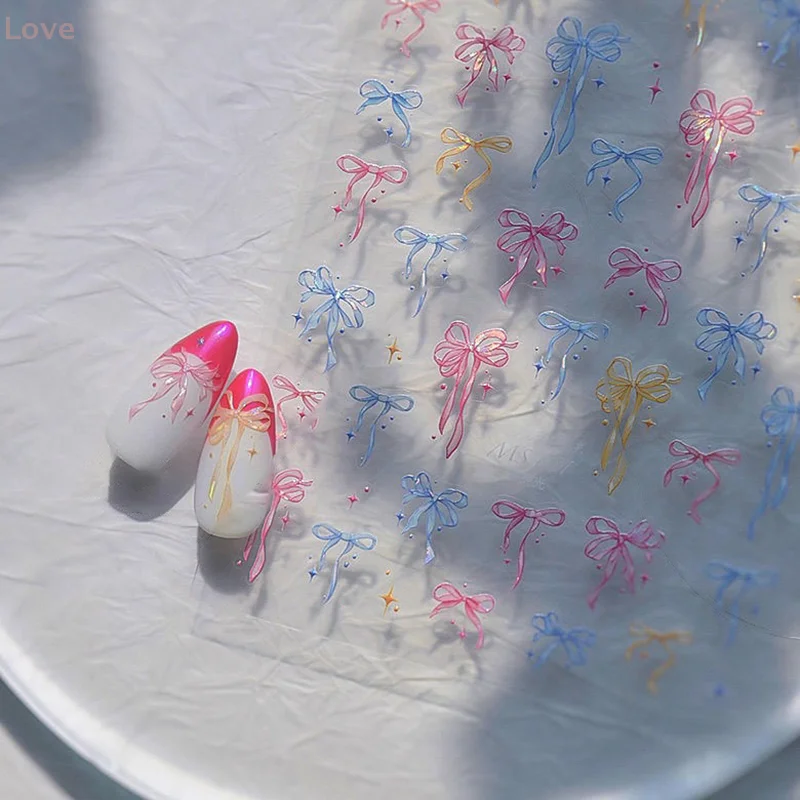 [L & P] 1 ورقة الشريط القوس مسمار ملصق لطيف النمط الياباني فتاة القلب الحلو القوس مسمار ملصق ملون الشريط مسمار ملصقات فنية