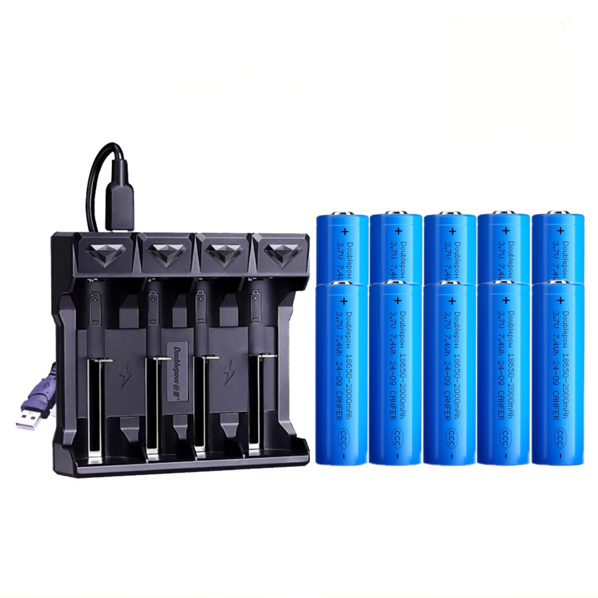 10 SZTUK akumulatorów 18650 3.7V 2000mAh, ładowarka do akumulatorów litowych 18650 do latarki, projektora, elektrycznej łapki na komary