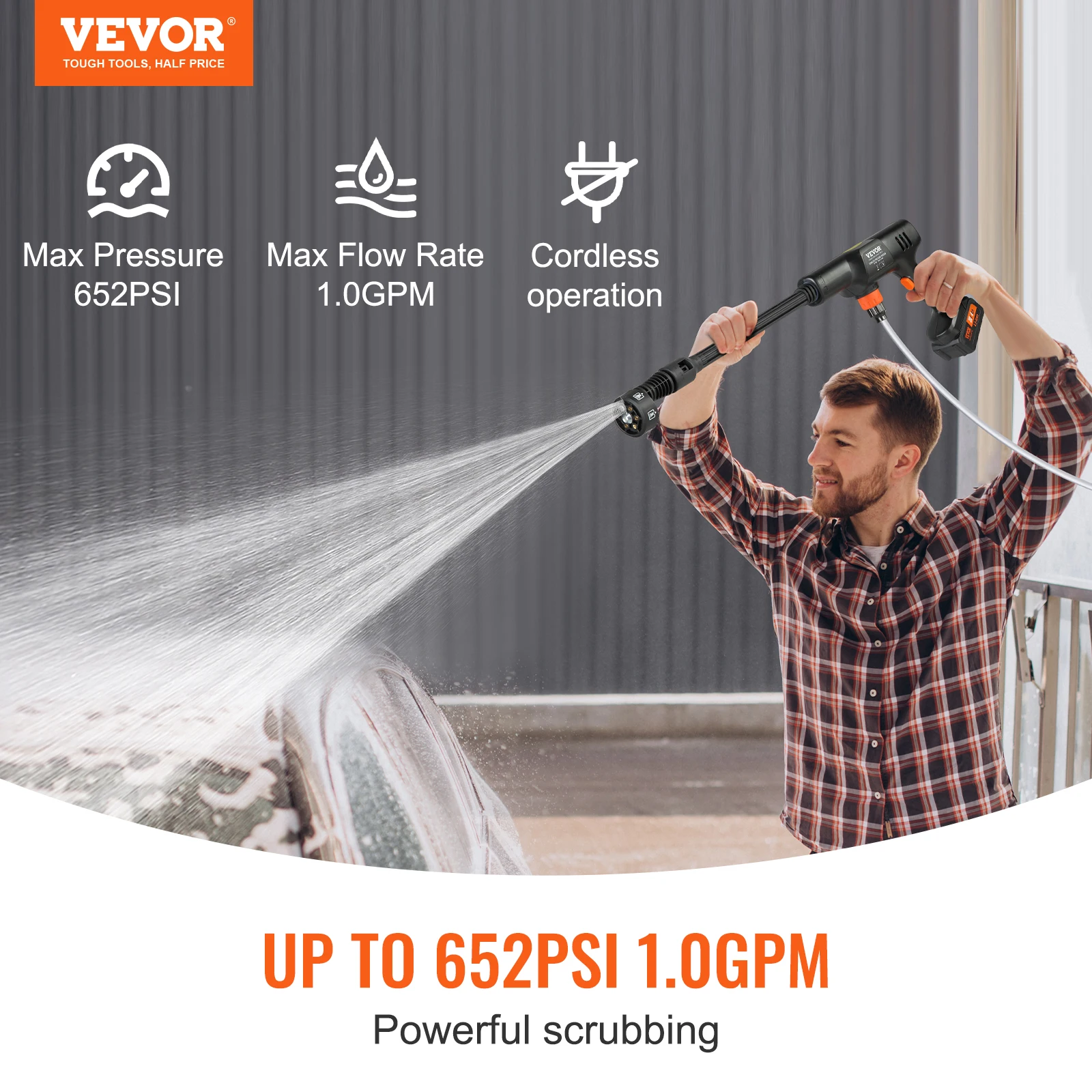 VEVOR Cordless Pressure Washer Portable Power Cleaner Handheld High-Pressure Car Washer Gun for Home/Floor Cleaning & Watering