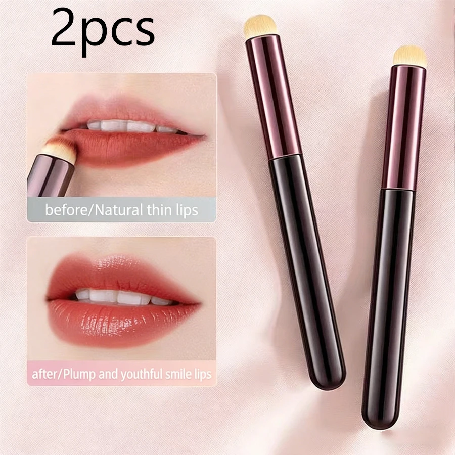2 Stück Lippenstiftpinsel, Lippenpinsel mit rundem Kopf, Schönheitspinsel, Pinsel mit rundem Kopf, Pinsel zum Verblenden von Lippenstift, Concealer-Pinsel, tragbarer Lippen-Make-up-Pinsel