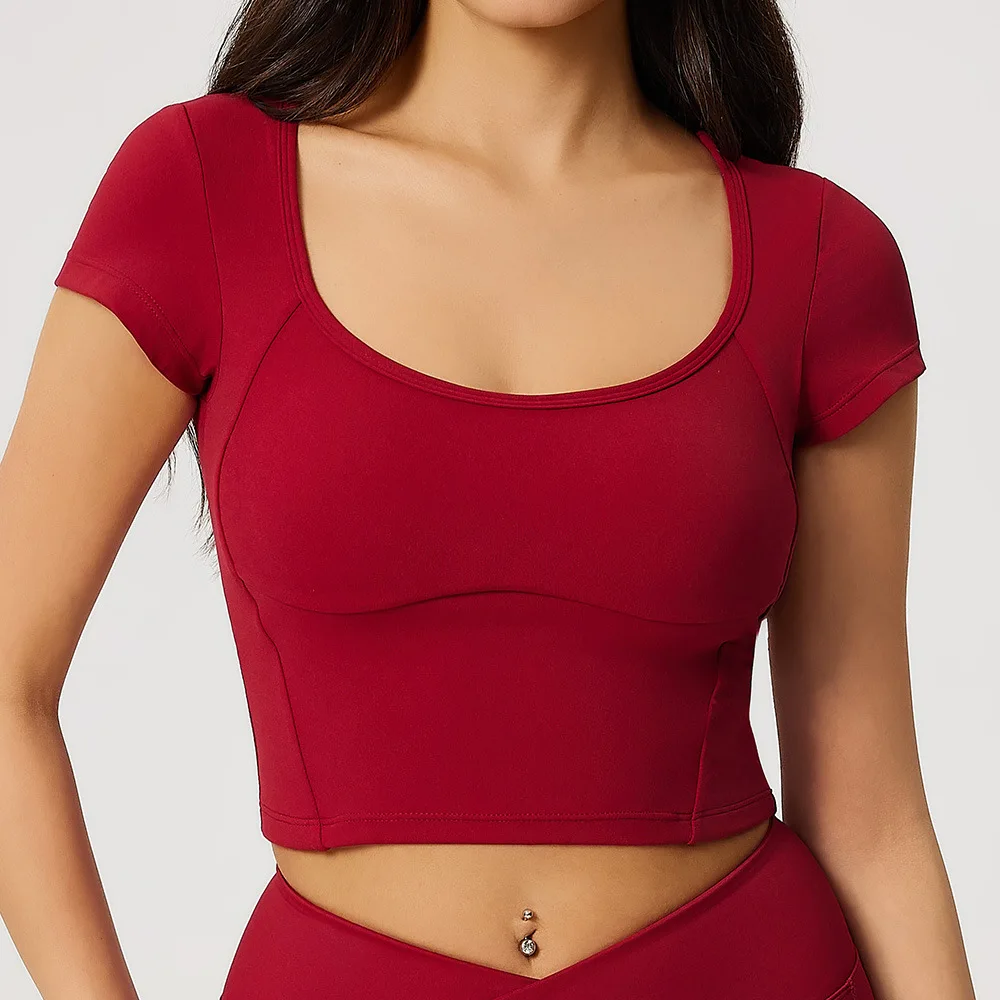 Damen Sport T-Shirt Yoga-Top Fitness-Kleidung Schnelltrocknend Kurzarm Yoga-Shirt Gym Crop Top Workout Lauf-Sport-Tees Tops