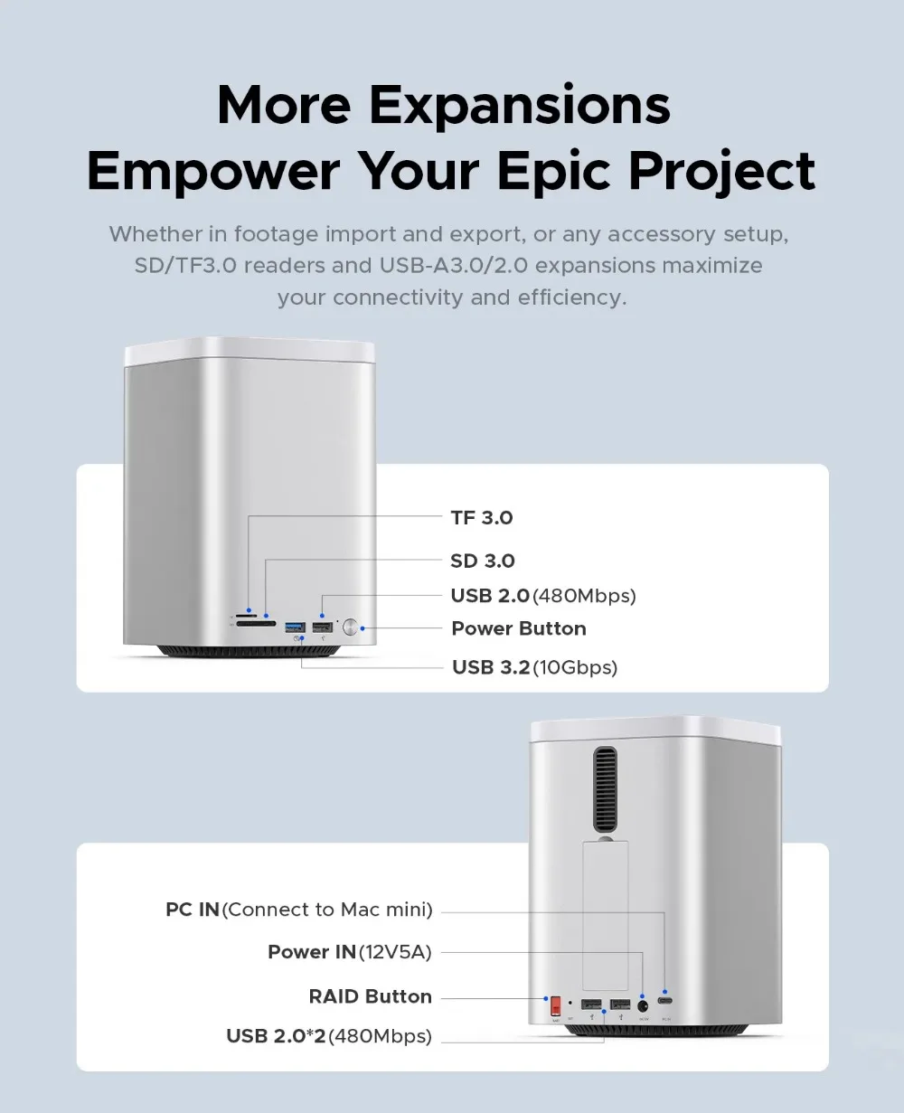 ORICO M.2 SSD Case 3.5 Inch Hard Drive Enclosure Mini Tower Mac Mini M4 Dock Type C Docking Station Desktop Hybrid Storage DAS