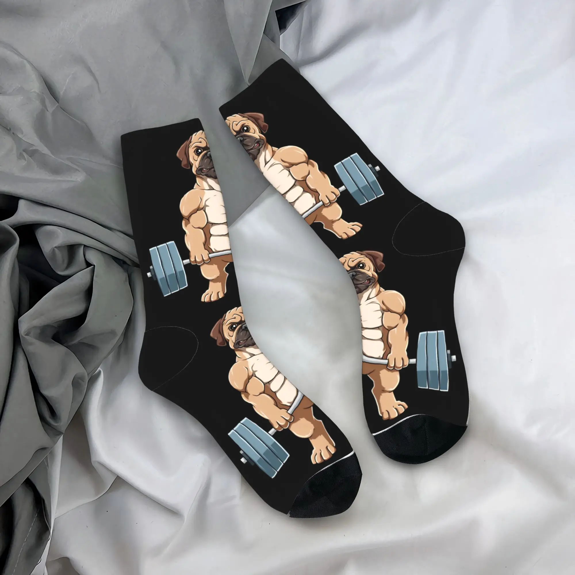 Bunte Pug Fitness Muskel-Workout-Gewichtheben-Sportsocken aus Polyester, lange Socken für Unisex, schweißabsorbierend