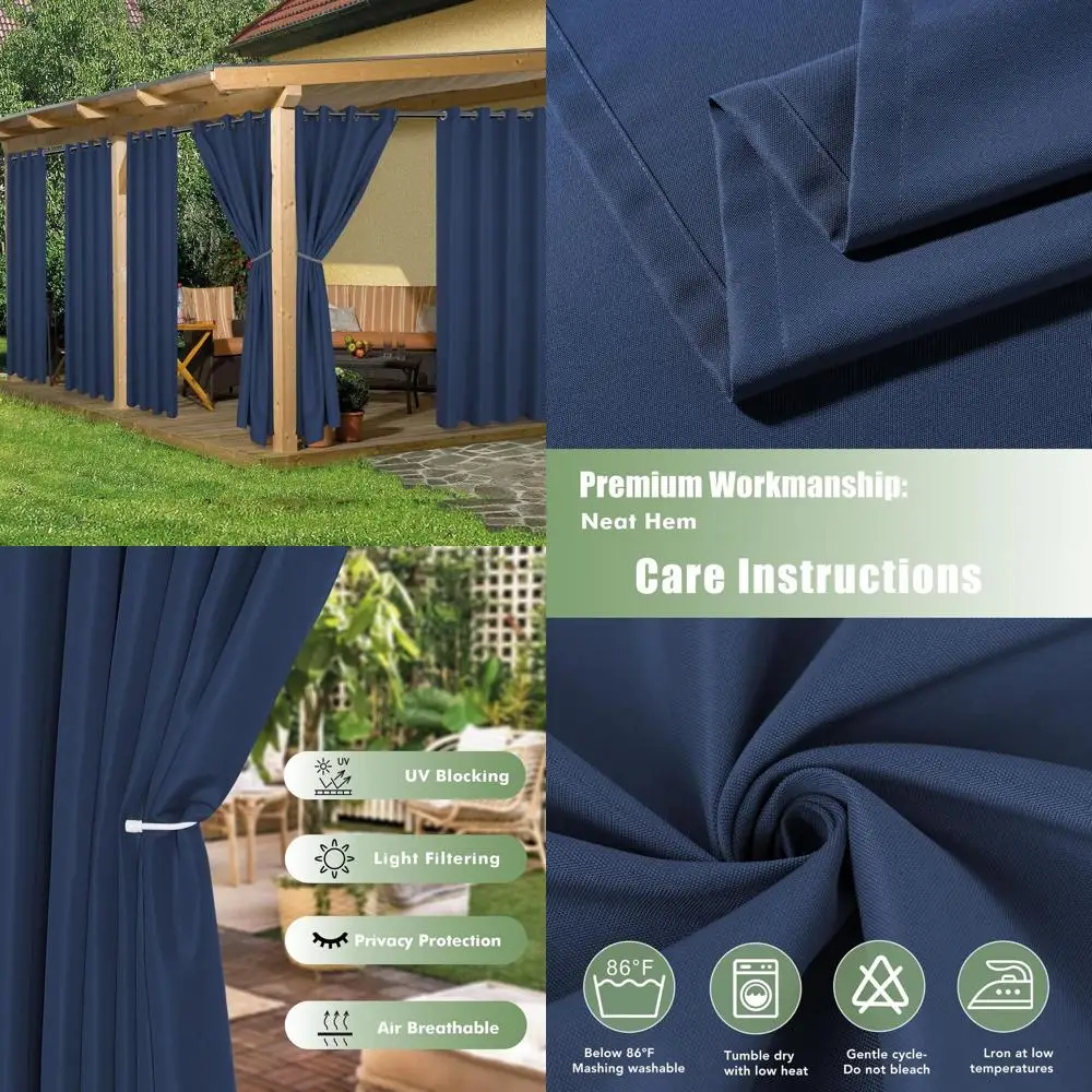 

Waterproof 6-Panel Patio Curtains, 54x84, Navy with UV Block, for Outdoor Privacy