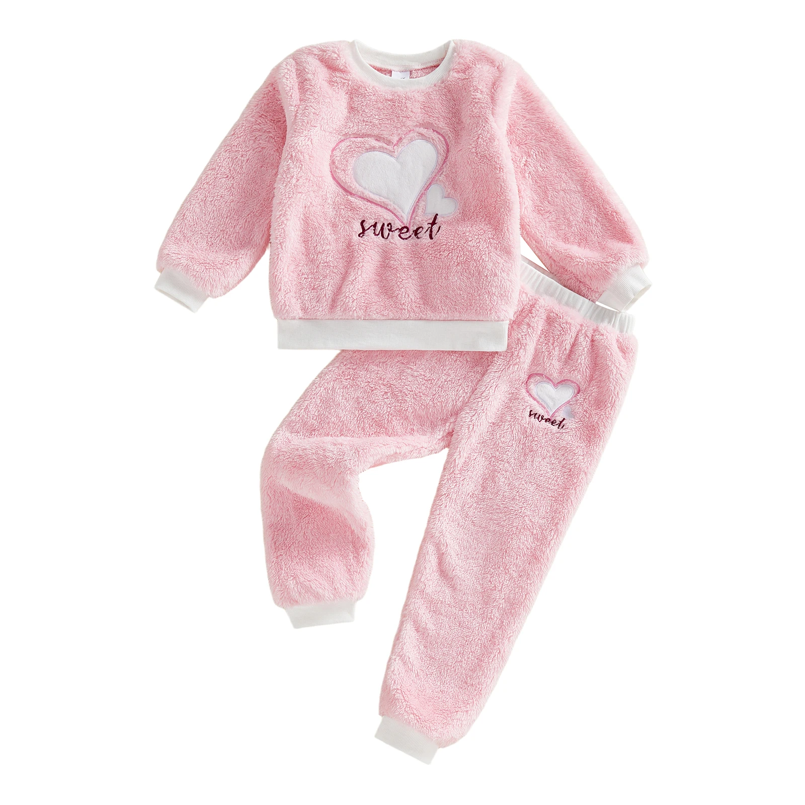 

Одежда для маленьких девочек на День святого Валентина, плюшевый свитшот с длинными рукавами и штаны, комплект одежды для малышей