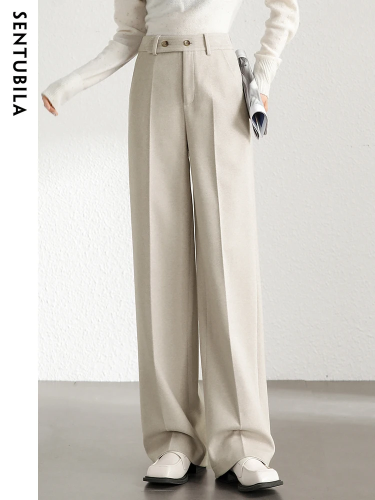 

SENTUBILA High Waist Straight Dress Pant 2024 Spring Full Length Women's Wide Leg Suit Pants Casual Trousers Female 134K52057