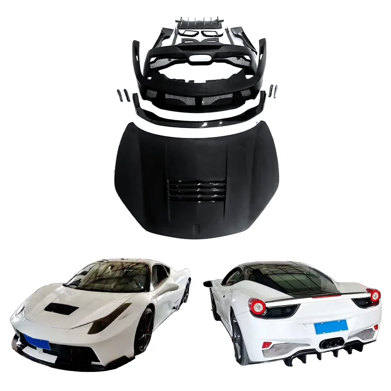 High Quality PD Style Body Kit Fit for 2011-2016 458 Front Rear Bumper Lip Side Skirt Engine Hood With Fog Light Modification