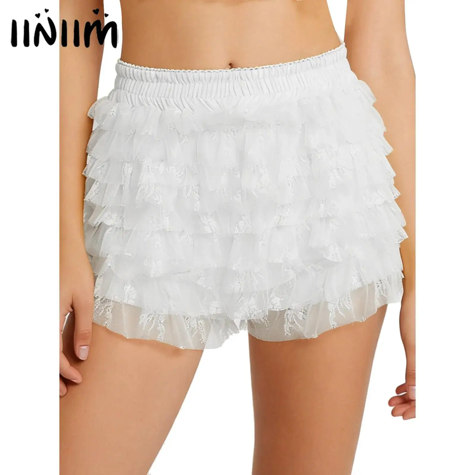 

Женские кружевные мини-шорты, брюки, многоуровневые кружевные шорты с рюшами и эластичным поясом, шорты-кюлоты, нижние шорты, аниме, шаровары Лолиты, костюм