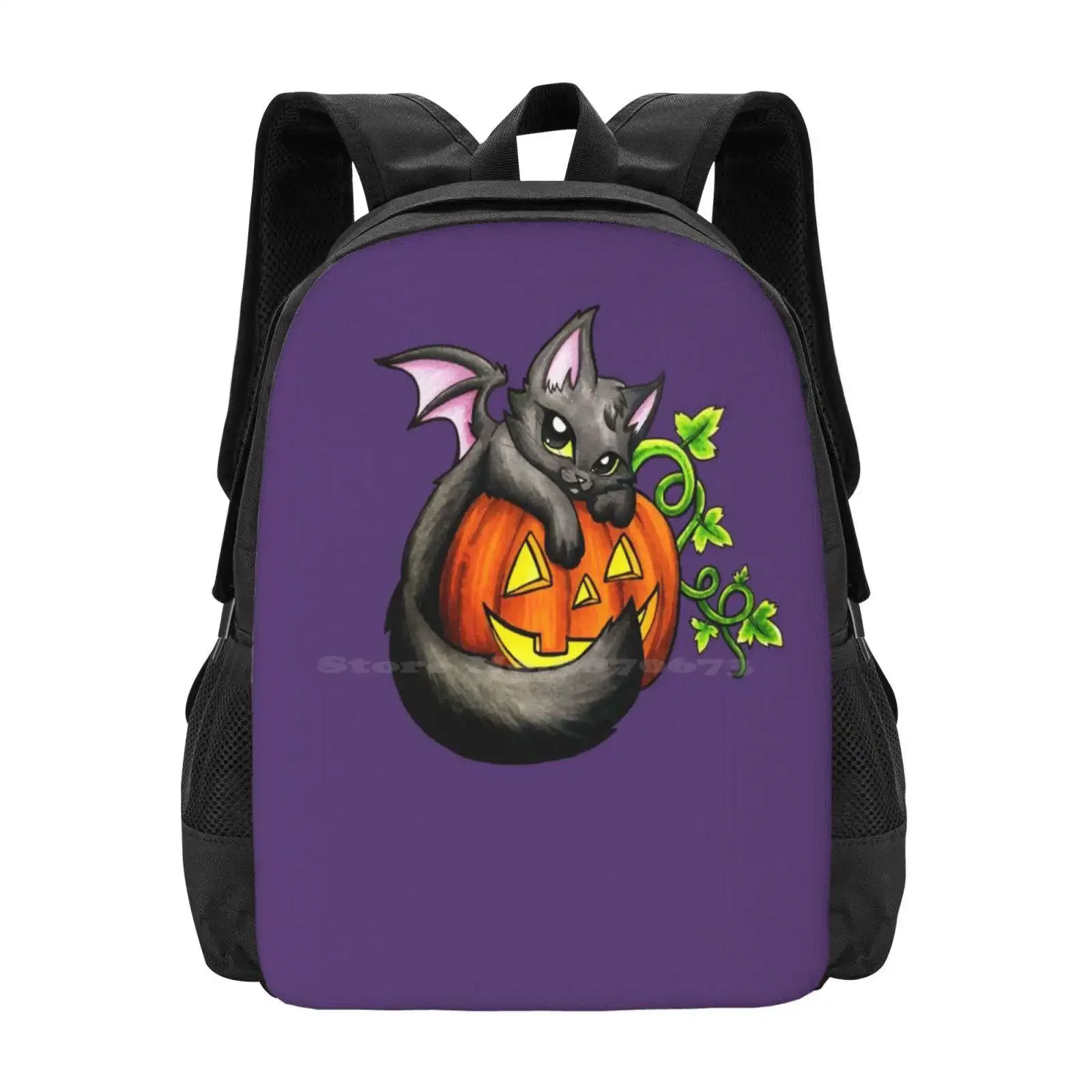 هالوين كيتي رائجة البيع حقيبة مدرسية على ظهره حقائب الموضة هالوين اليقطين القط الأسود كيتي هريرة احتفالية الأسود والبرتقالي لطيف