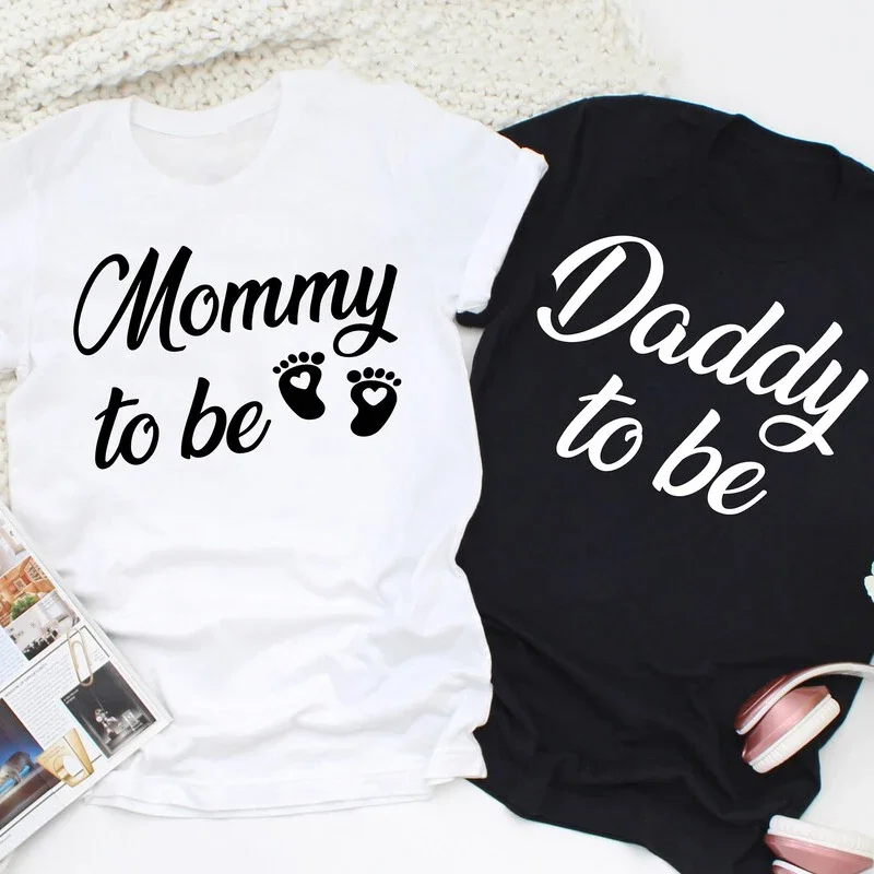 Mommy and Daddy To Be T Shirts Funny Mother Father Short Sleeve T-shirts Matching Pregnancy Announcement T Shirt Graphic Tshirts