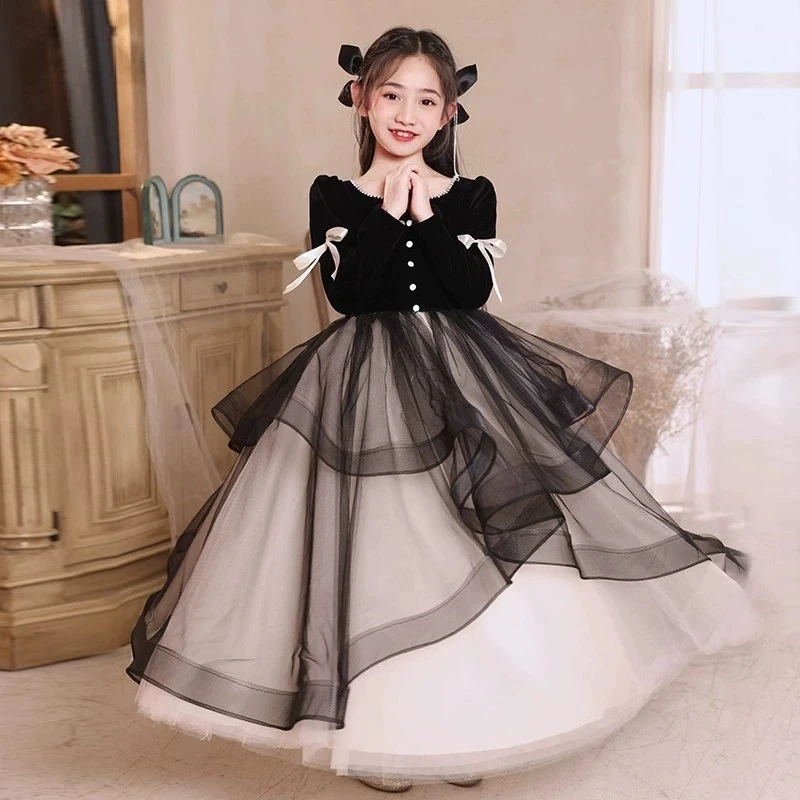 

Черное детское платье для девочки: нарядное, для выступлений, на день рождения, вечернее, бальное, для церемоний, концертов, праздников Ид