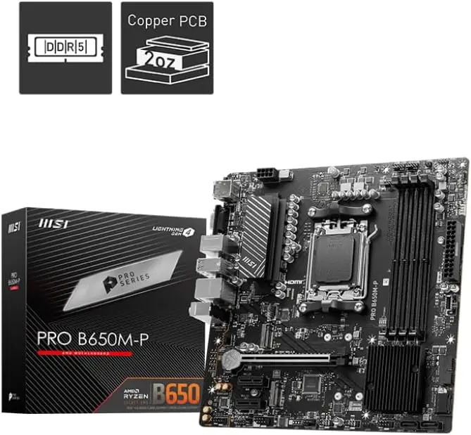 

ProSeries AM5 Motherboard for AMD Ryzen 9000/8000/7000, DDR5, PCIe 4.0, M.2, USB 3.2 Gen 2, HDMI/DP, mATX