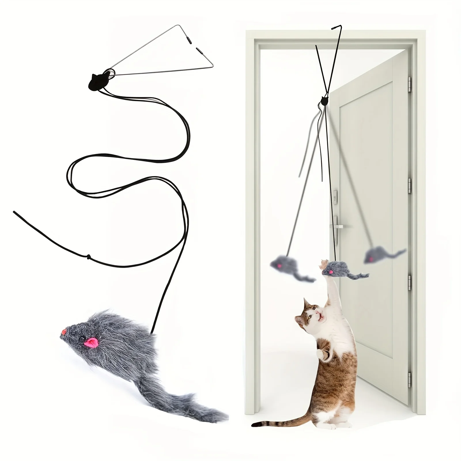 Interaktives Katzenspielzeug zum Aufhängen an der Tür, Plüschmaus, selbstklebend, elastisch, lustiges Katzenspielzeug für das Wohnzimmer, zum Aufhängen für Kätzchen