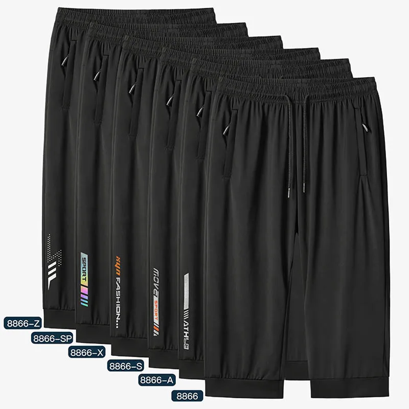 Shorts Capri para homens, curto para viagens de verão, calças de treino de seda gelada, plus size 6XL 7XL 8XL, 3/4
