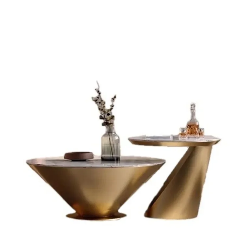 

Light luxury round coffee table Italian rock slab coffee table combination household living room